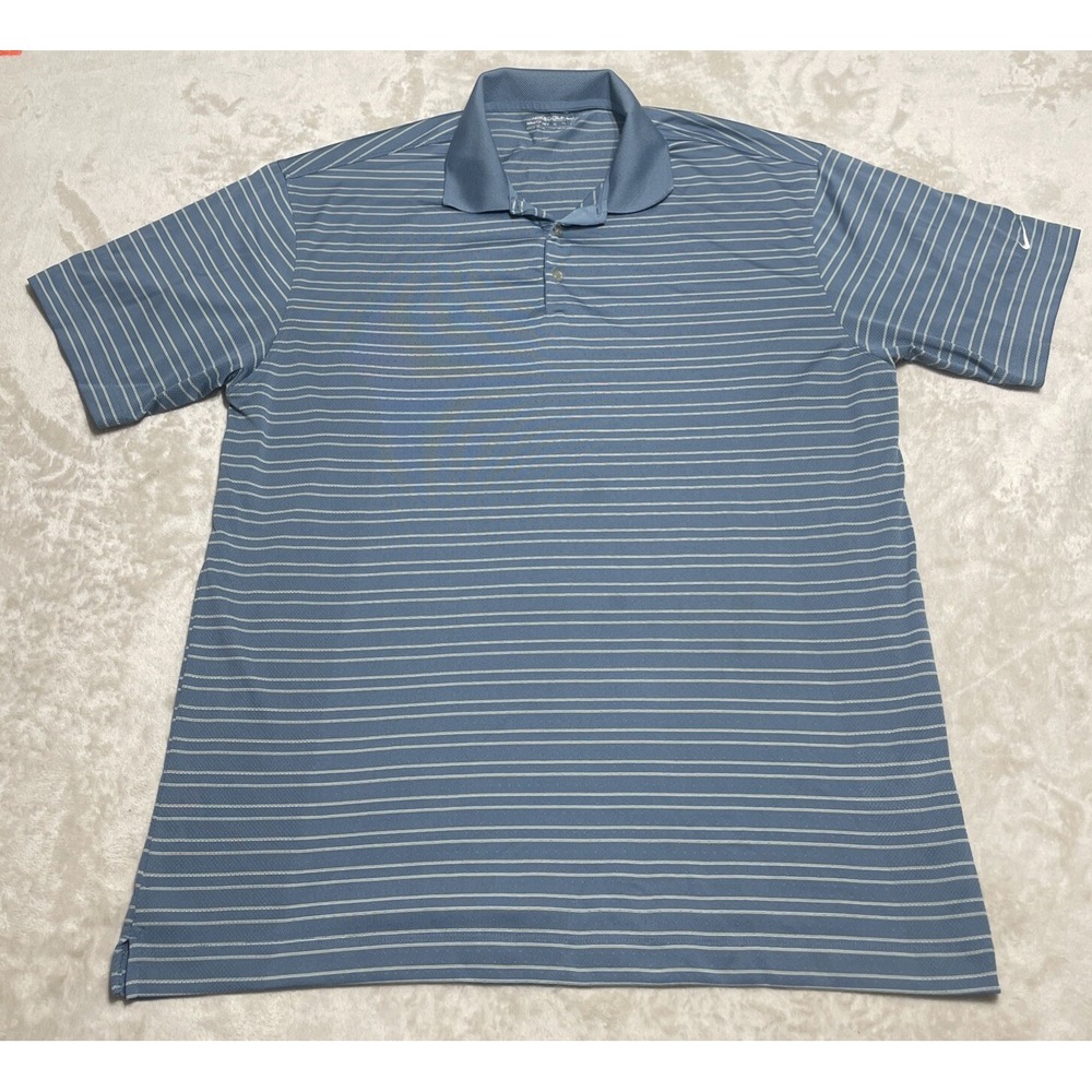 NIKE Shirt Mens XL Blue Stripe Golf Short Sleeve FitDry Polo